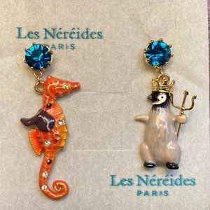 Seahorse And Penguin Earrings by Les Néréides